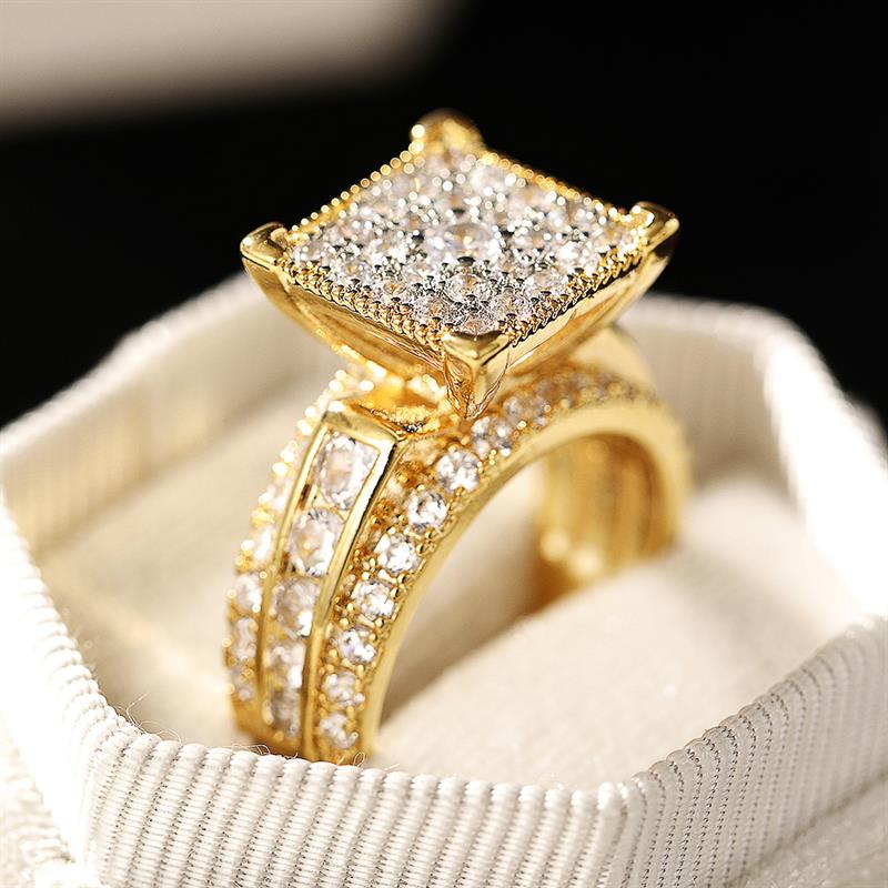 Xiaomi Huitan Gorgeous Women Ring Gold Color Geometric Shaped Luxury Wedding Party Accessories Inlaid Sparkling CZ Lady Chic Jewelry