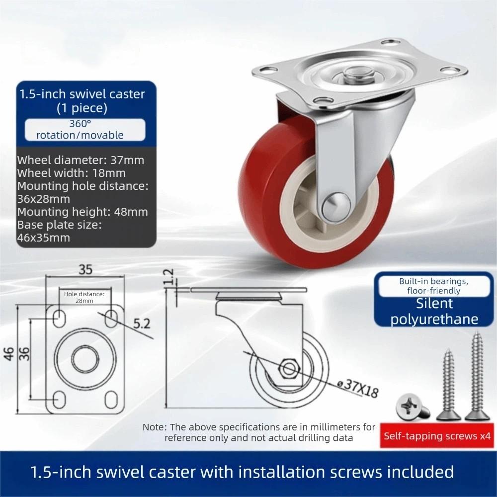 4pcs Quality 1.5 inches Wheel Caster Heavy Duty Wear Resistant Furniture Wheels PVC Rubber No Noise Rotating Wheels Furniture