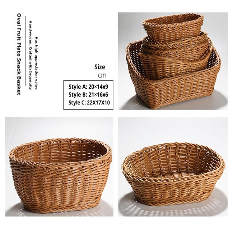 Handwoven Hardness Rattan Wicker Woven Serving Baskets Household Bread Fruit Vegetables Basket Rattan Basket Restaurant Display