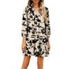 Women's Fashion Elegant Autmn And Winter Long Sleeve V,Neck Christmas Print Dress