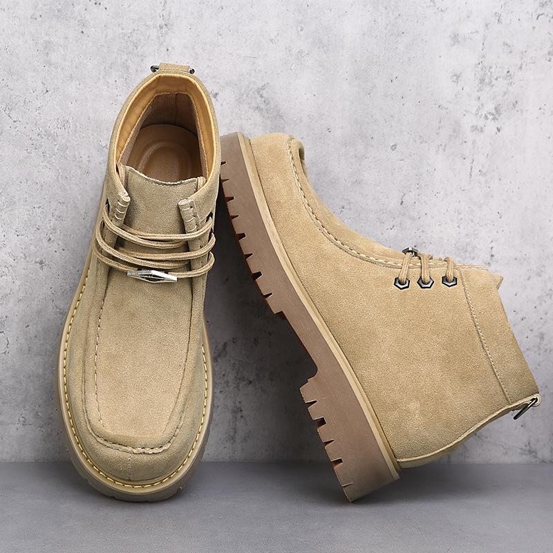 Trendy brand retro Martin boots men's leather knight boots desert Mickey big head locomotive boots thick sole heightening tooling short boots