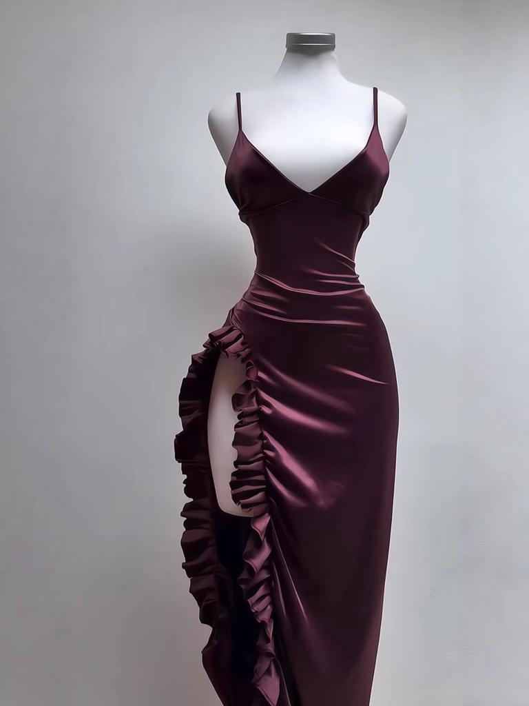 Elegant 2026 Sleeveless Satin Dress with Spaghetti Straps - European & American Summer Fashion