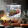 Glam Christmas Tapestry with Polar Express Train Snow Scene - Polyester Wall Hanging with Santa, Reindeer & Festive Decor, Squar