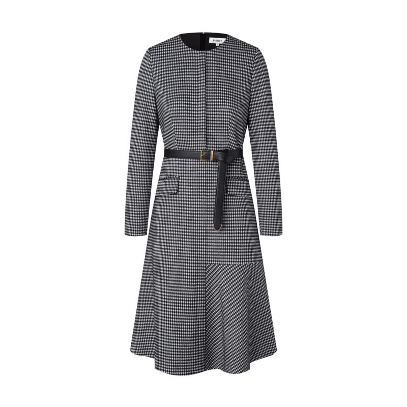 

PORTS Women s Black & White Grid Jacquard Mid-Length Dress S