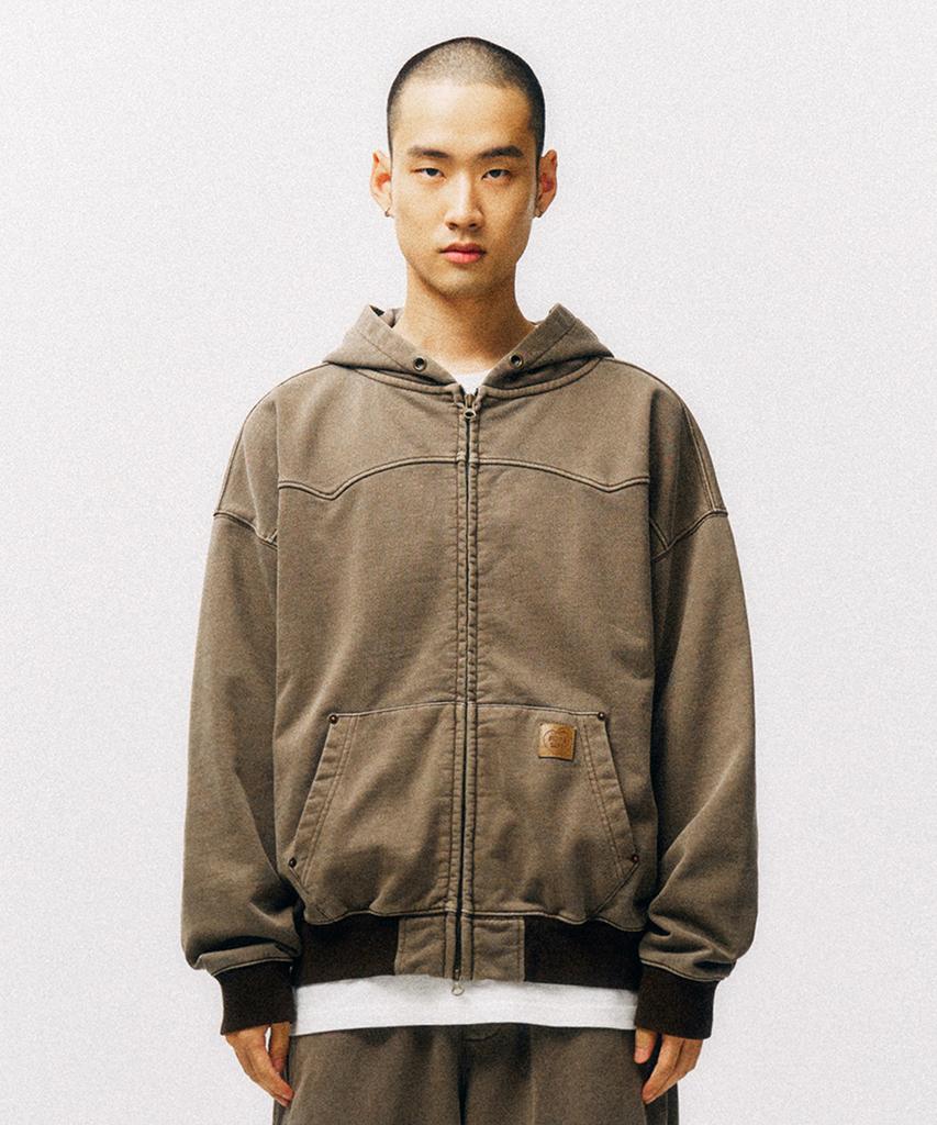 Physical Department Pigment Washed Work Zip-Up Hoodie_Dark Pink