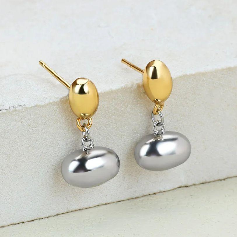 Luxury Double Spliced Oval Stud Earrings For Women Stainless Steel Drop Earring Fashion Aesthetic Christmas Jewelry Gift