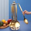 Kitchen Stainless Steel Golden Cooking Utensils Hanging  Korean Style with Pattern Kitchenware Dinner Soup Spoon Frying Spatula