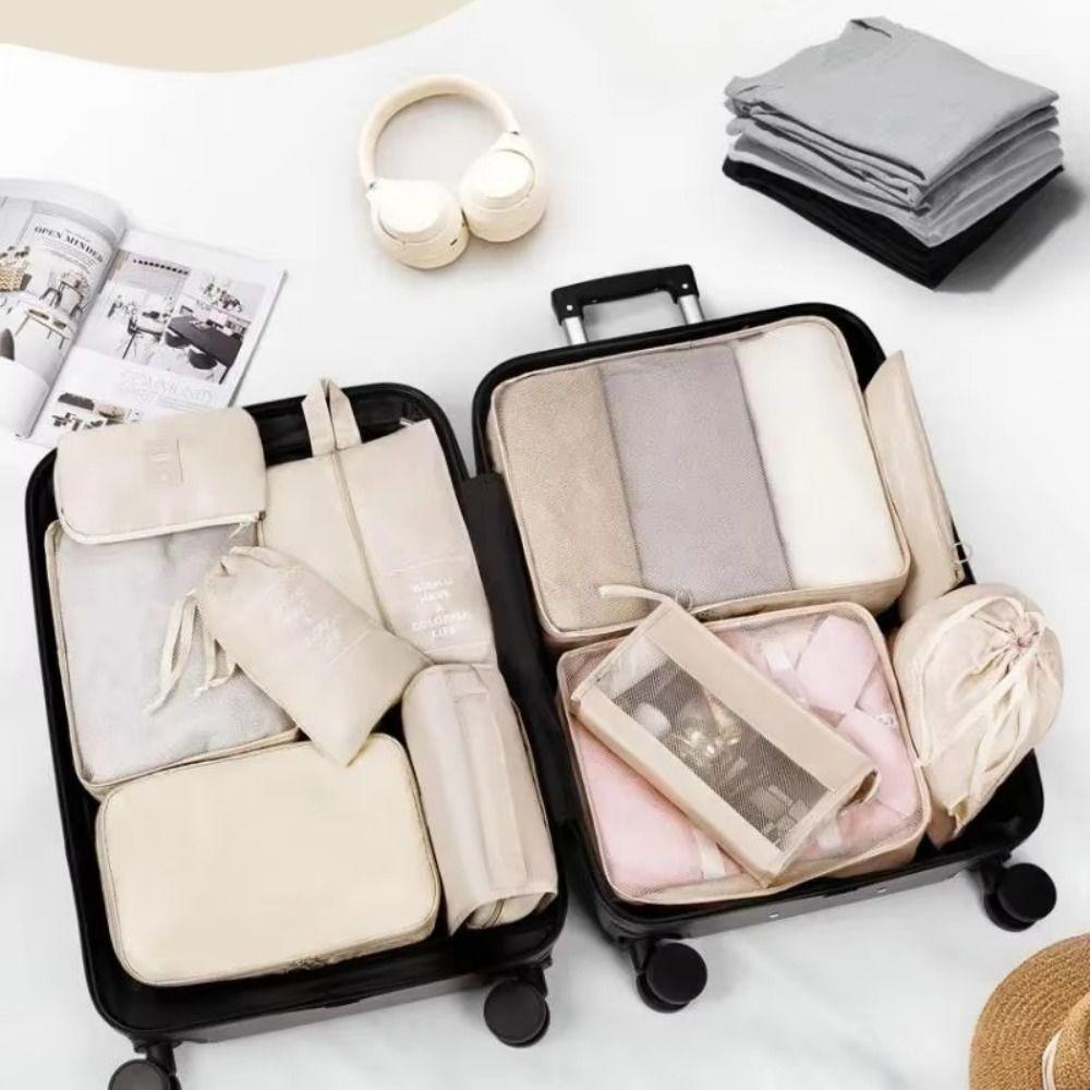 7 Pcs Set Large Capacity Travel Organizer Set with Zipper Folding Suitcase Packing Cubes Clothes Shoe Pouch Underwear Storage