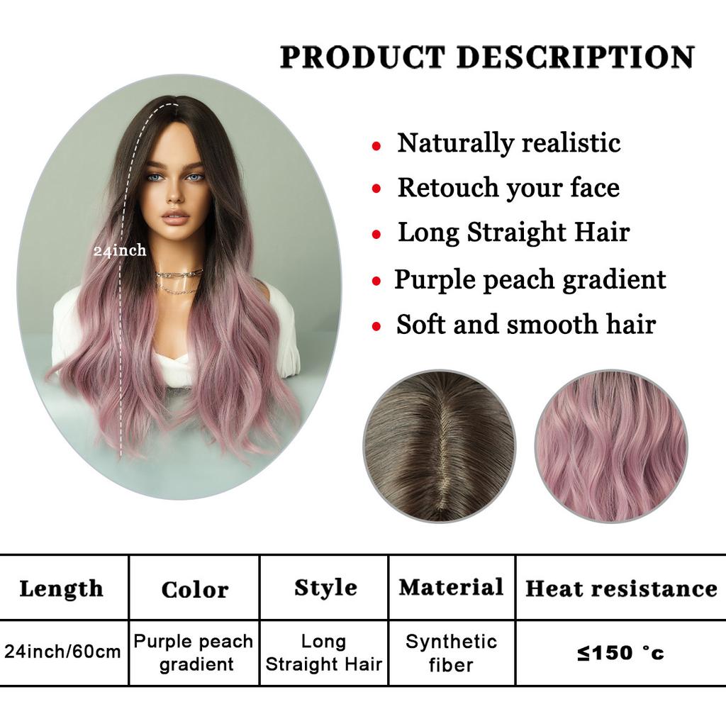 Women's Simulation Wig 60cm Hair Pink and Purple Wig Long Curly Wig Full Headgear Rose Hair Net Headdress Beauty Decoration Wig