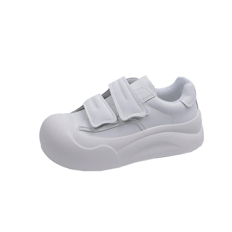Versatile Round Head Velcro Heightened Platform White Shoes Women's New Summer Lightweight Low-top Sports Shoes In 2025