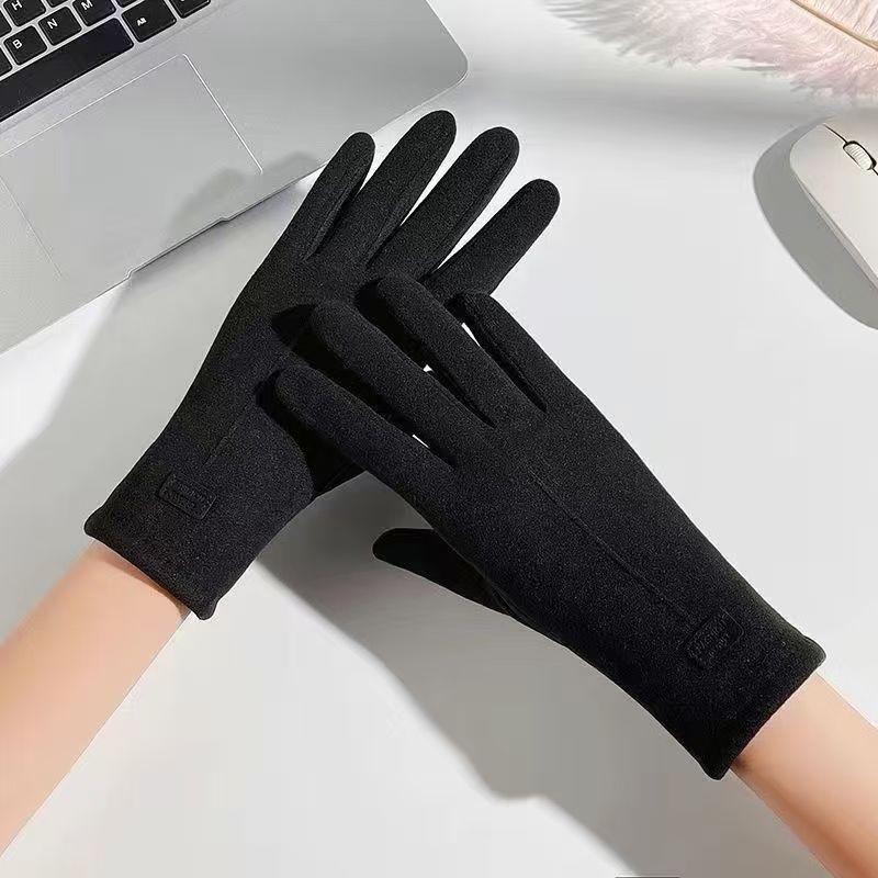 

Ветрозащитные перчатки для сенсорного экрана, женские зимние теплые перчатки с длинными пальцами для женщин, молодых студентов чёрный