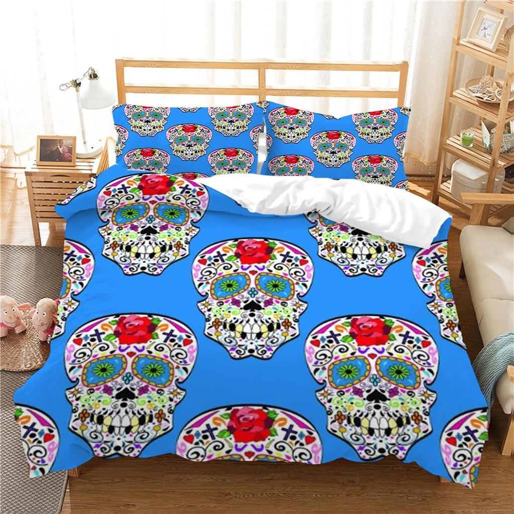 3D Skull Printing Duvet Cover Set Skull Pattern Bedspread Luxury Quilt Cover Bed Set with Pillowcase Man Single Size Bed Clothes