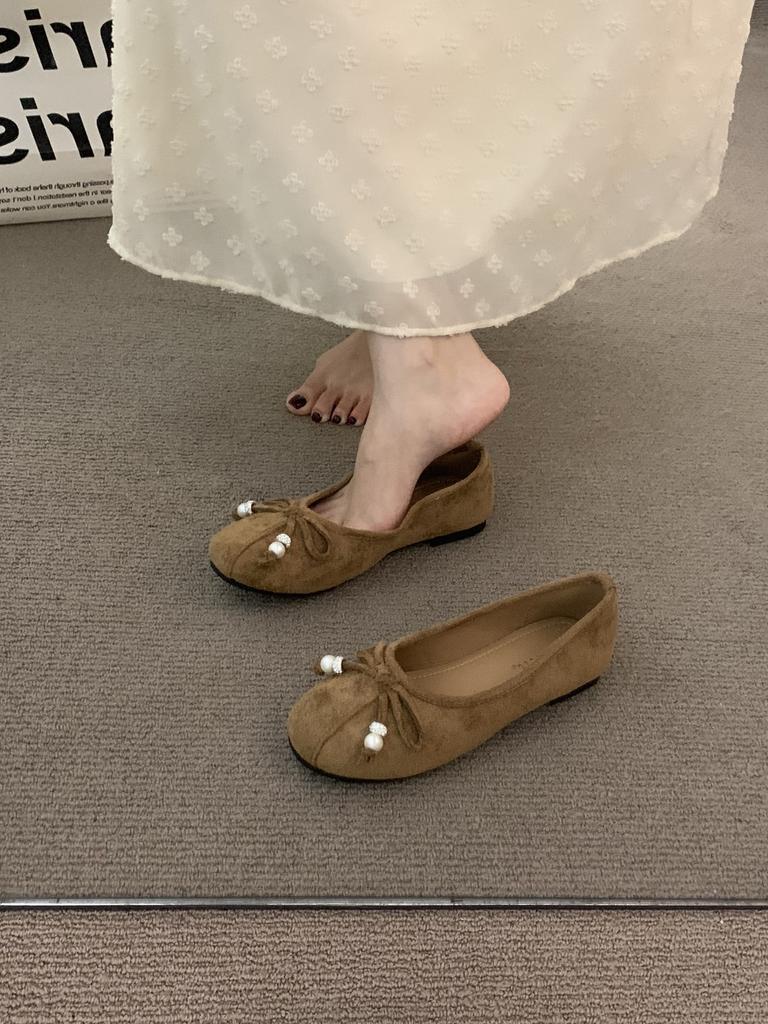 French Retro Suede Ballet Single Shoes Women's 2025 Autumn New Korean Version One-word Strap Flat Mary Jane Women's Shoes