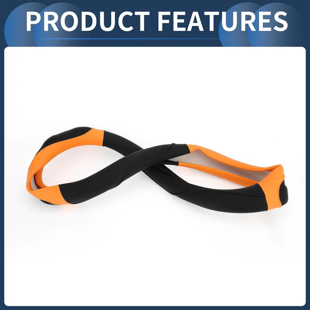 INFINAUTO Steering Wheel Car Steering Wheel Faux Black and 1 Piece Cover, 36.5-37.9cm, Cover, Leather, Orange,