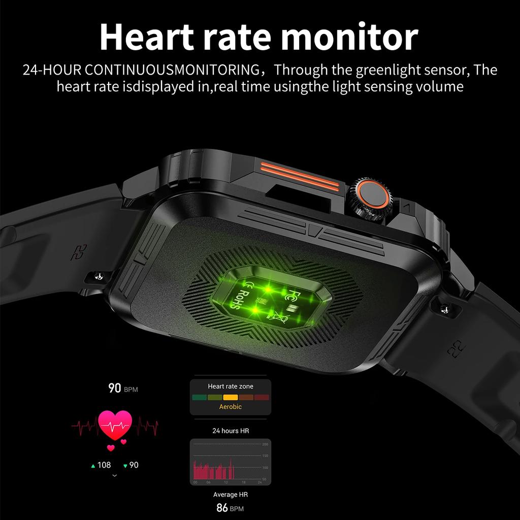 Military Smart Watch Men Health Monitor Bluetooth Call Fitness Sport Waterproof Smartwatch