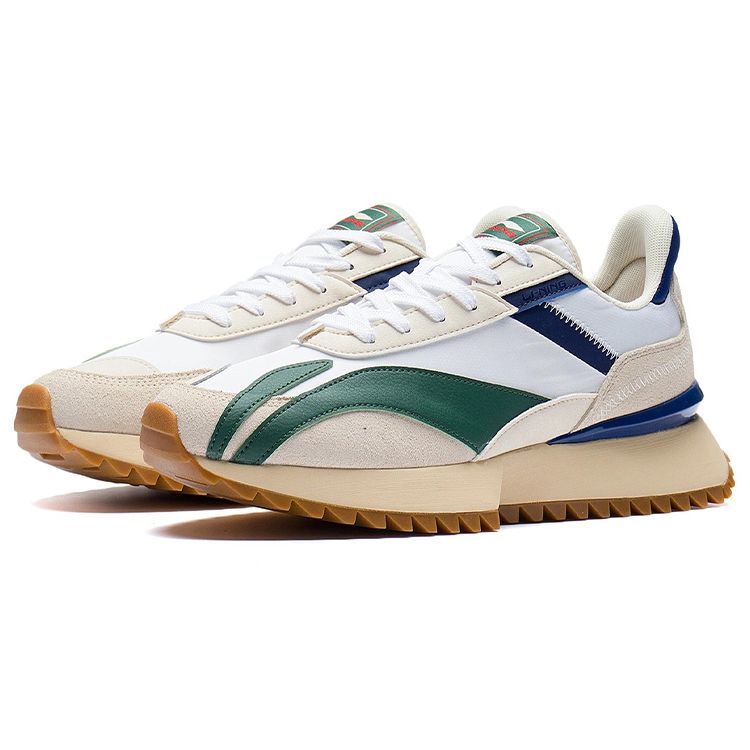 Li Ning Cargo Suede Fabric Leather Shock Absorbing Non-Slip Wear-Resistant Lightweight Low-Top Sports Casual Shoes Men Sneakers White Green AGCS261-6
