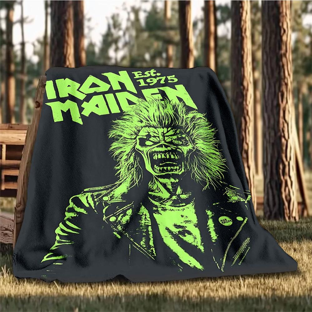 1pc Iron Maiden Outdoor Flannel Blanket Gift For Boys Girls Adults, Family Friends