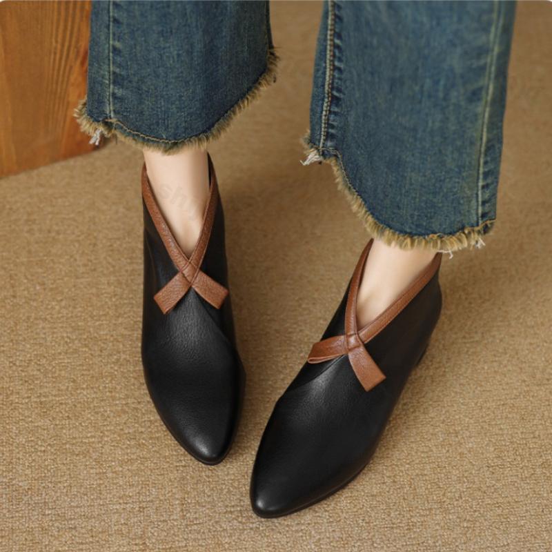 Autumn New Women Short Boots Comfortable Fashion Bow Knot Soft Sole Middle Heel Shoes Height Increase Wear Resistant Ankle Boots