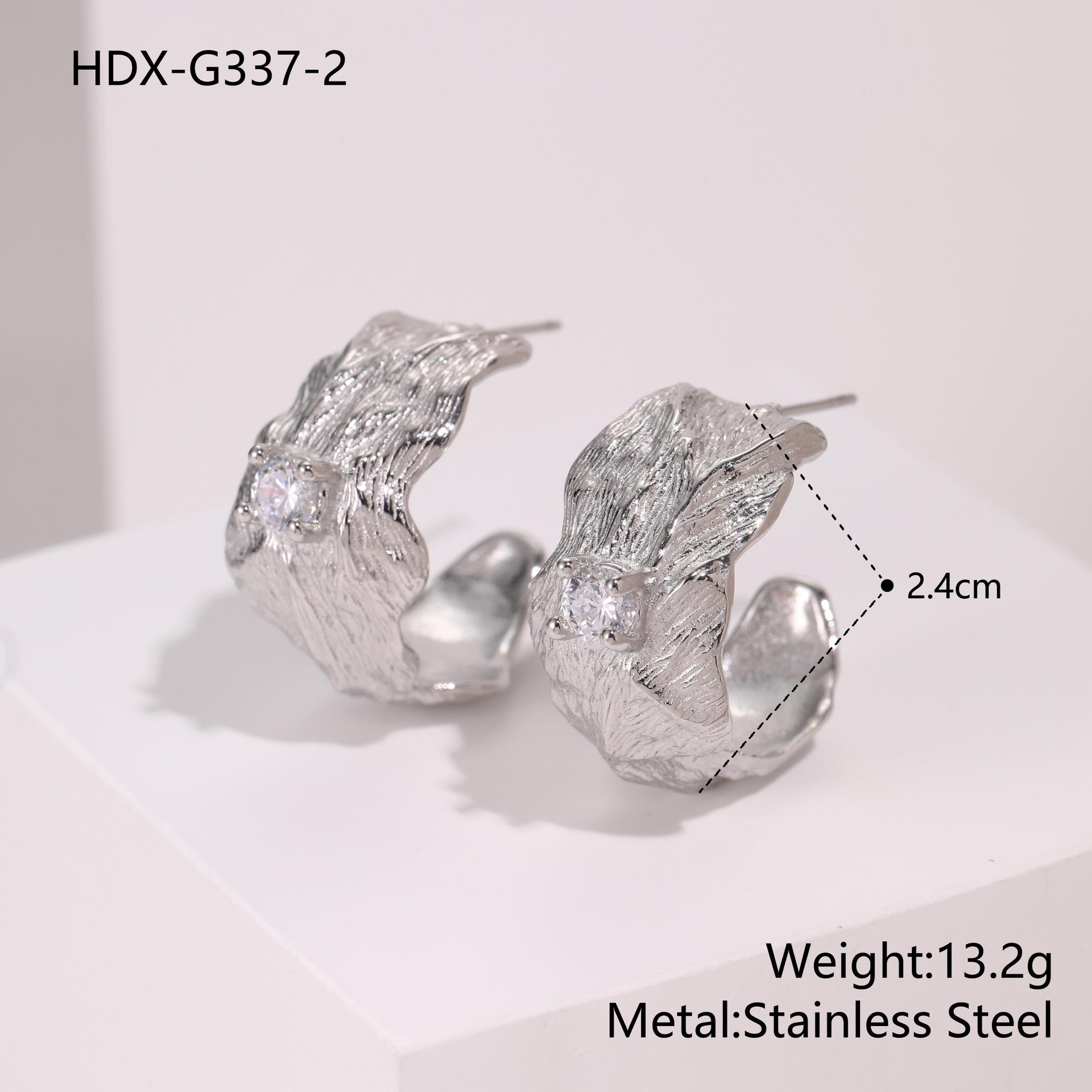 

European-American Textured Irregular Stainless Steel Earrings with Cubic Zirconia and 18K Gold Plating