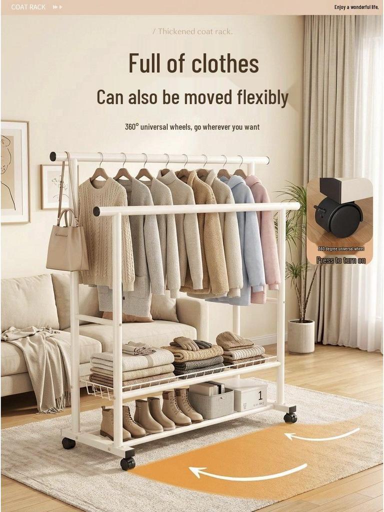 Extra Thick Floor Standing Clothes & Coat Rack for Bedroom, Balcony & Living Room
