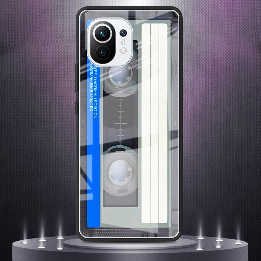 Glas-Telefonhülle für Xiaomi Mi Poco X3 NFC 11 Lite 10T Pro 9T Note 10 10TLite M3 CC9 Luxus-Cover Retro-Kassettenband