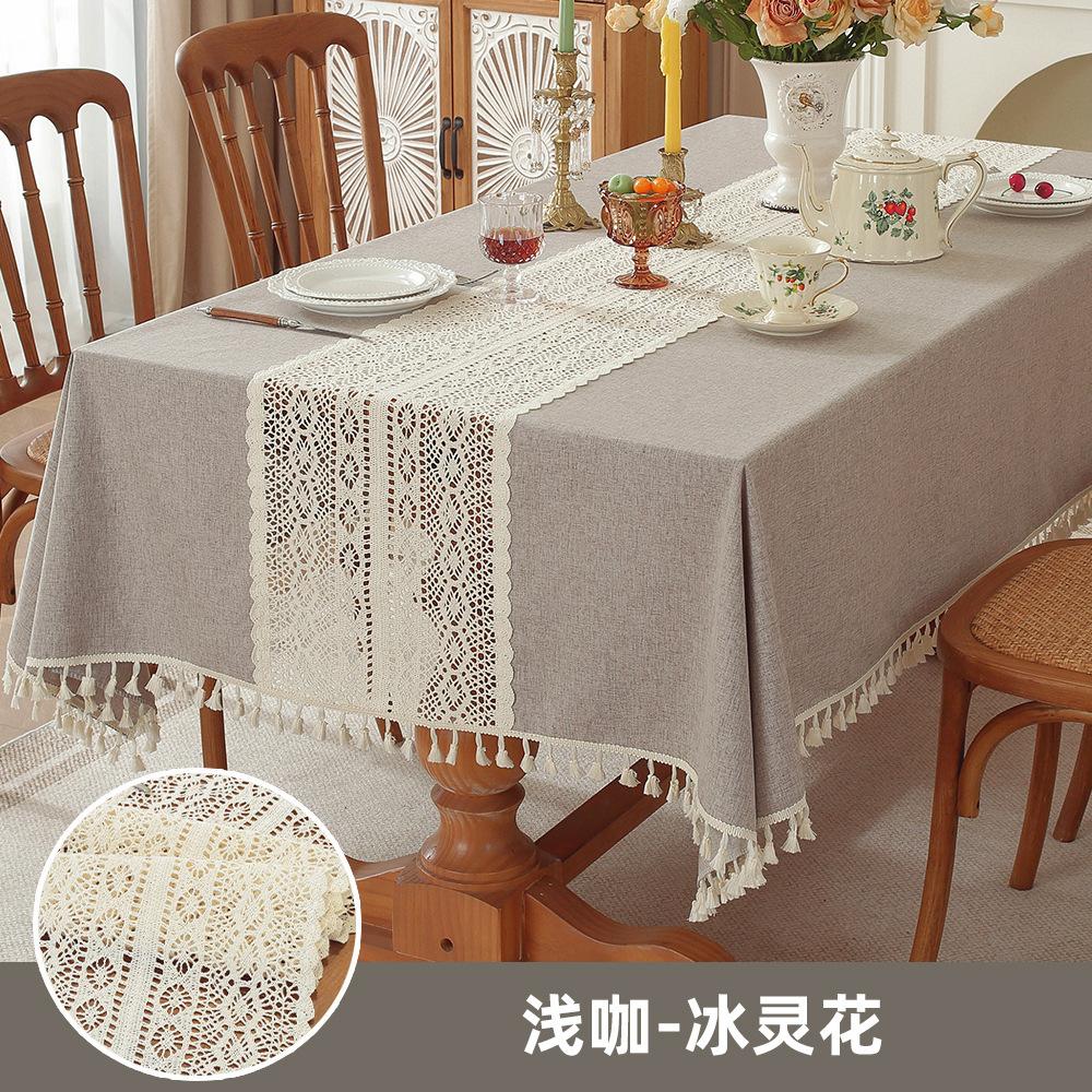 Popular Household Dining Table Tablecloth Decoration Imitation Cotton And Linen Coffee Table Towel Square Hollow Embroidered Tablecloth