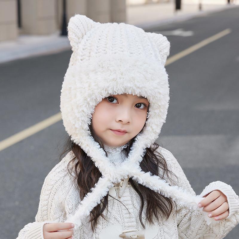 Toddler Bear Ear Knitted Hat Warm Winter Protective Headgear For Kids