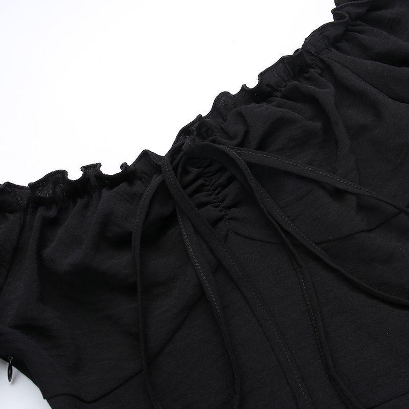 New Chinese Style Summer Bubble Sleeves Slimming Irregular Lace Up Dress