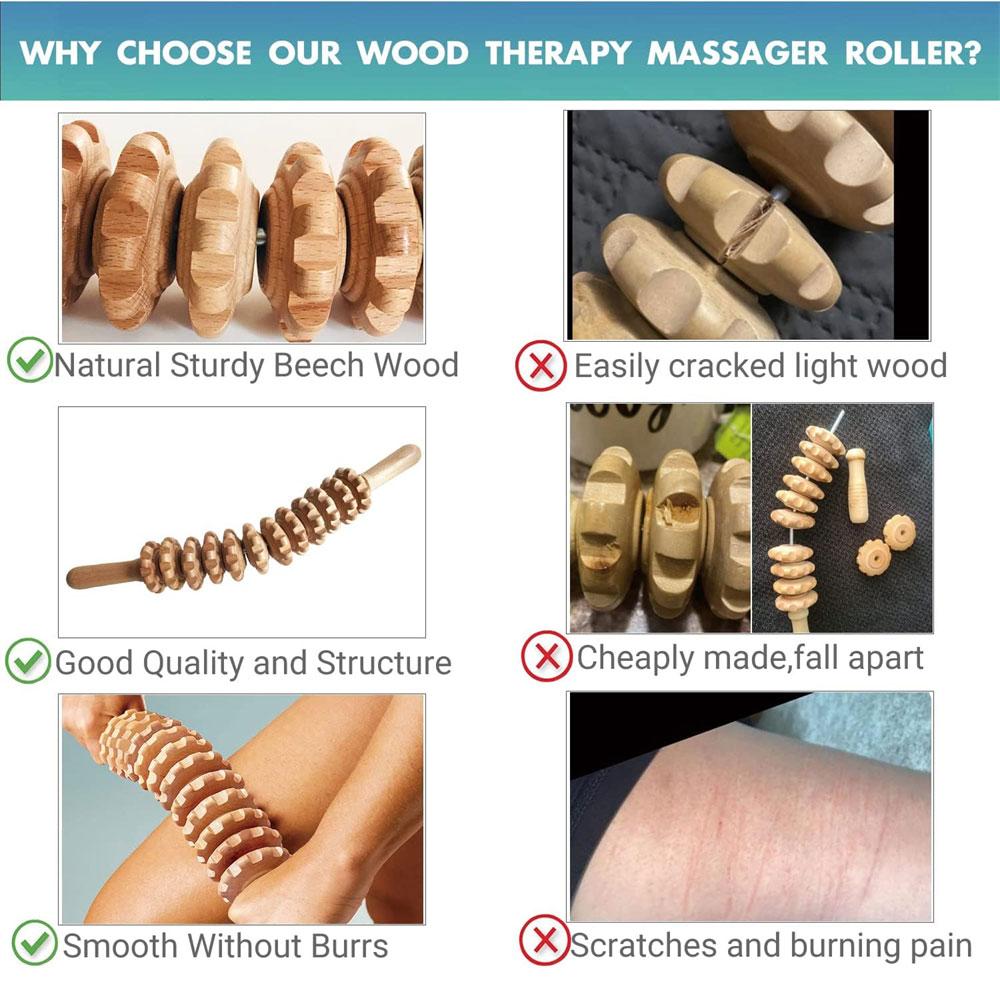 Natürlicher Holz-Massage-Roller für Taille, Oberschenkel, Cellulite-Reduzierung, Muskelverspannungs-Linderung, Körpermassagegerät