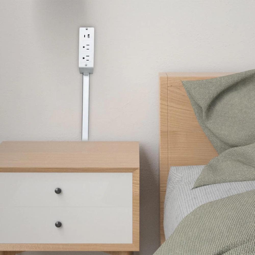 Rotates 180° Electrical Outlet Extender Adjustable Length Flat Plug Power Strip  for NightStand