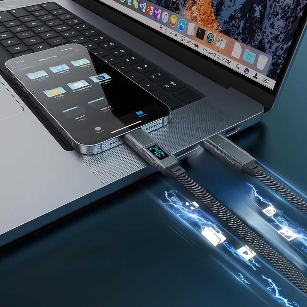 4-in-1USB Cable Type C PD Fast Charging Wire With Digital Display For iPhone Macbook iPad Samsung Xiaomi Type C Lighting Cable