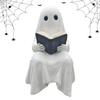 Halloween Ghost Reading Figurine Ornament Resin Cute White Ghost Statue Ghost Decoration For Living Room Offices Bedroom