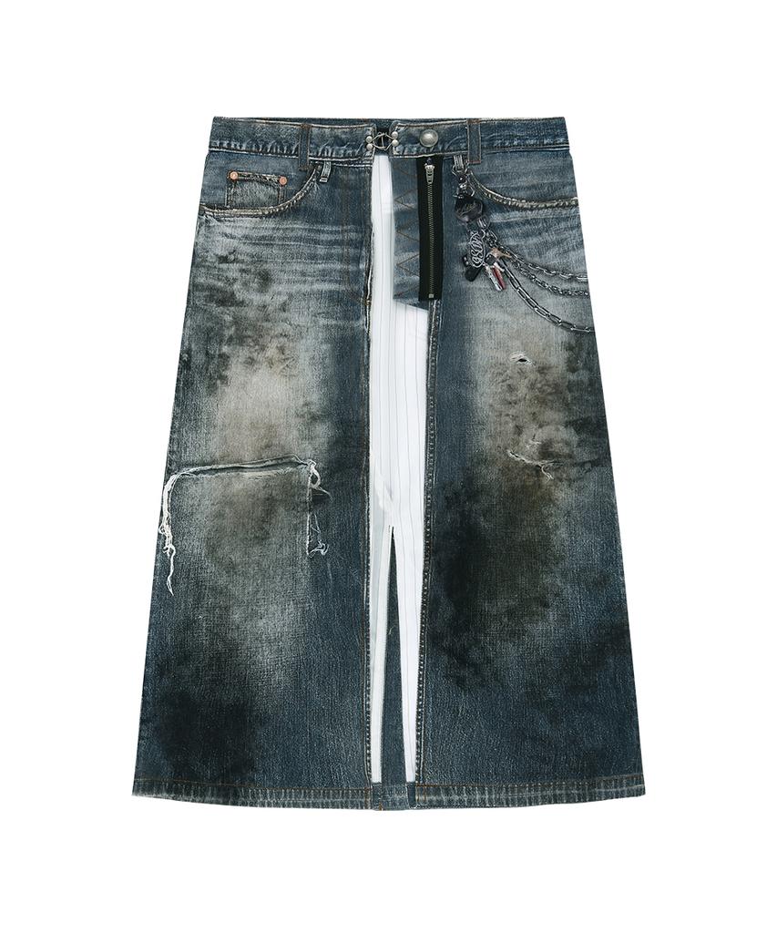 Andersson Bell Denim Trompe-Loeil Graphic Wrap Skirt Apa918W(Mid Blue)
