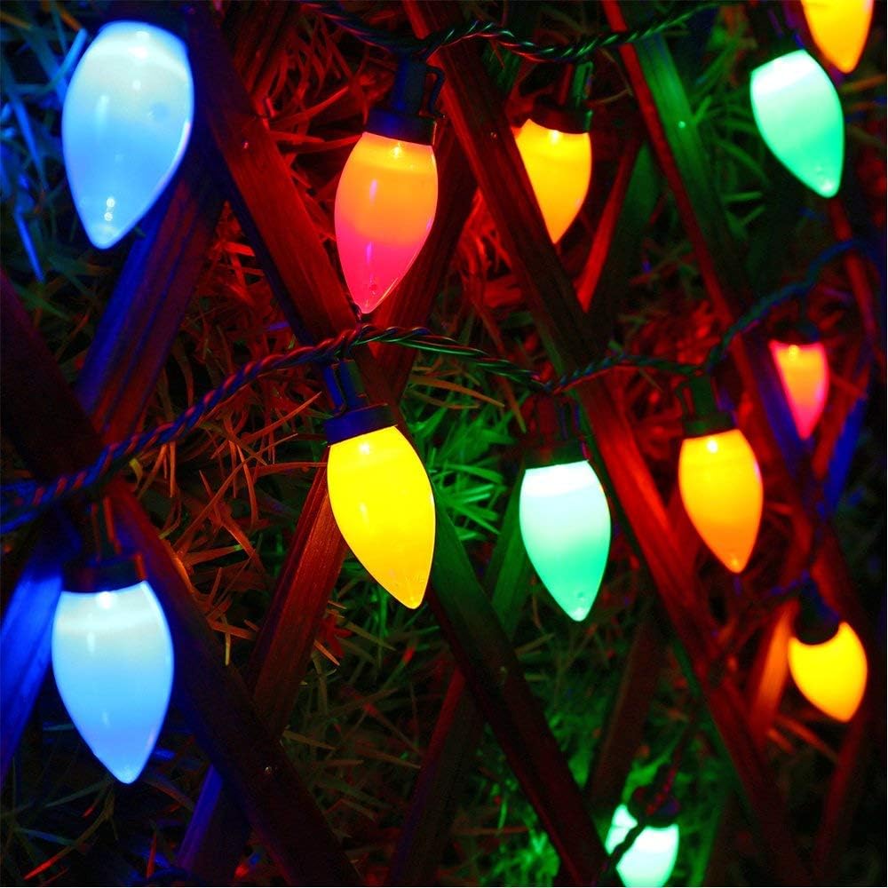 Multi Color C9 Big Bulbs Classic Christmas Lights 50 LED 32ft Indoor Outdoor Home Yard Xmas Tree Decorations (Multi Color - 50LED)