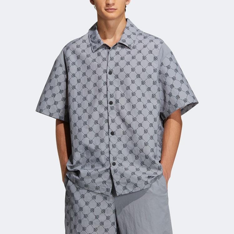 Adidas Neo Pattern Full Print Sport Casual Short Sleeve Shirt Men Tops Grey IB5858