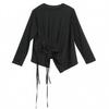 Tops casual larghi vintage neri a manica lunga asimmetrici da donna per primavera autunno t-shirt