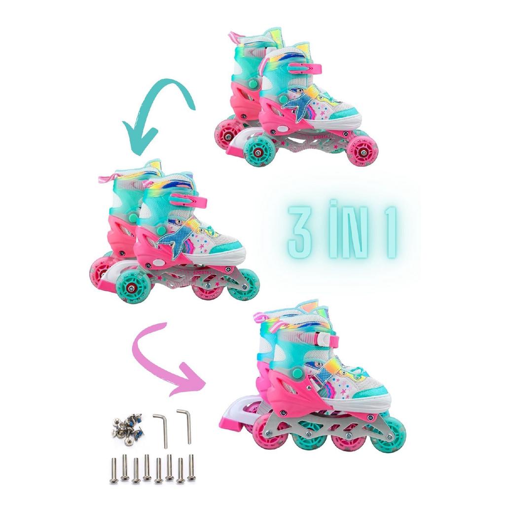 Casco de patinaje luminoso Mermaid, juego de 2 ruedas de silicona para niña, camiseta 3 en 1 con bolsa de transporte