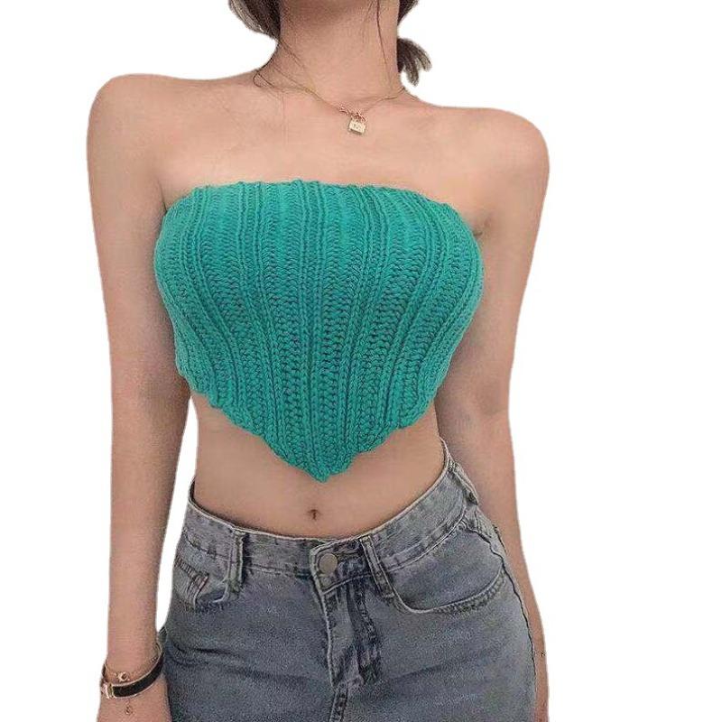Spice Girl Knitted Halter Vest Summer Triangle Chest Wrap Beautiful Back Women Slim Solid Color Sleeveless Bottom Top