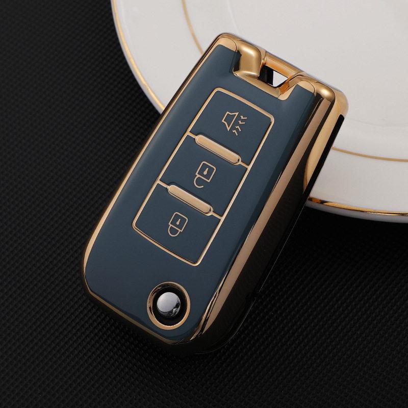Gold-Edged TPU Key Case for Dongfeng Venucia D60/T70/M50V - Soft Rubber, 3-Button Protection for Men & Women
