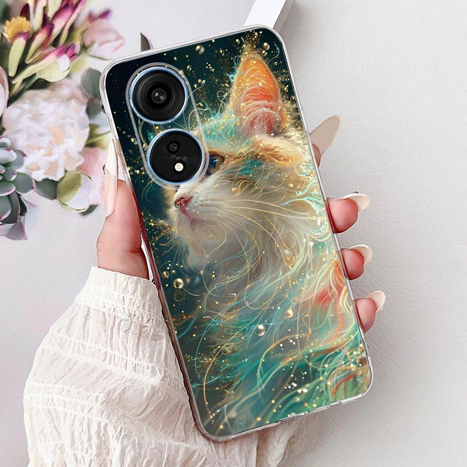 For Oppo Reno8 T Phone Case Reno 8T 5G 4G CPH2481 CPH2505 Elegant Floral Cat Soft Silicone Transparent TPU Lightweight Cases