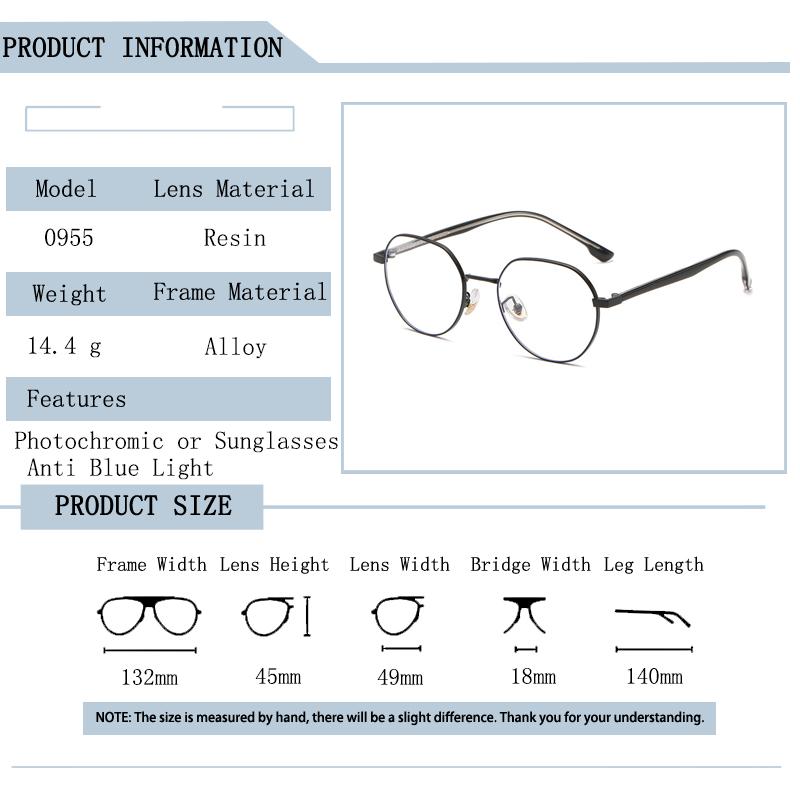 Fashion Brand Myopia Glasses Polygonal Semi Circular Frame Anti Blue Light Photochromic Eyewear for Women Men