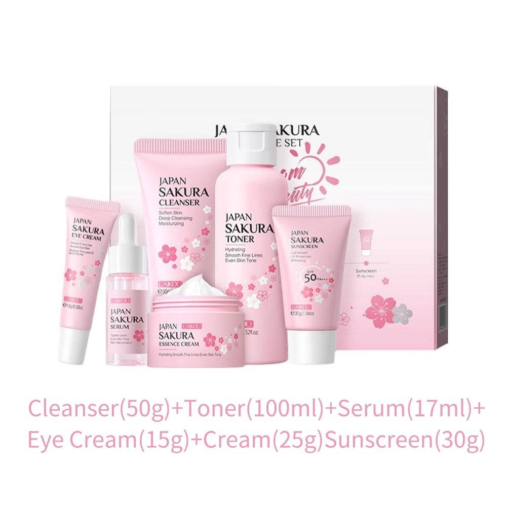 5/6pcs/set Japan Sakura Skin Care Set Serum Rejuvenating Cream Glowing Moisturizer Fade Blemishes