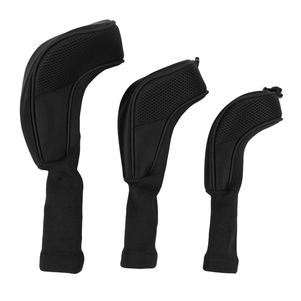 3Pcs Golf Club Head Covers 1 3 5 UT Breathable Mesh Long Neck Portable Golf Club Headcovers Set for Men Women Black