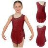 Girls Rhythmic Gymnastics Costume Sparkling Rhinestone Mesh Patchwork Sleeveless Dress with Built-in Briefs for Stage Competition