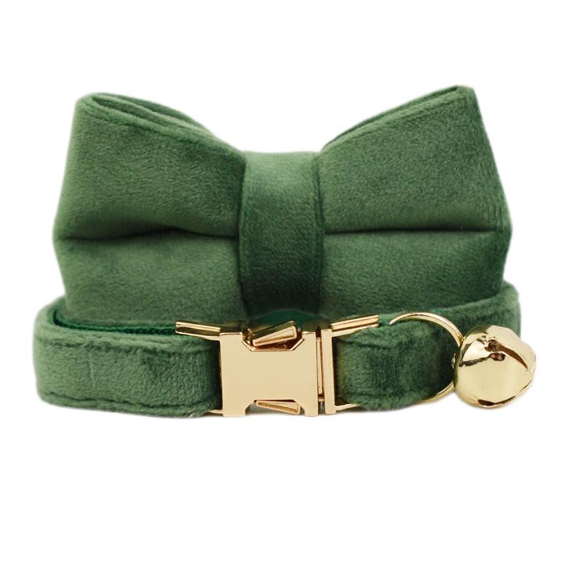Forest green velvet cat collar pet collar cat collar cute bell cat collar bow scarf