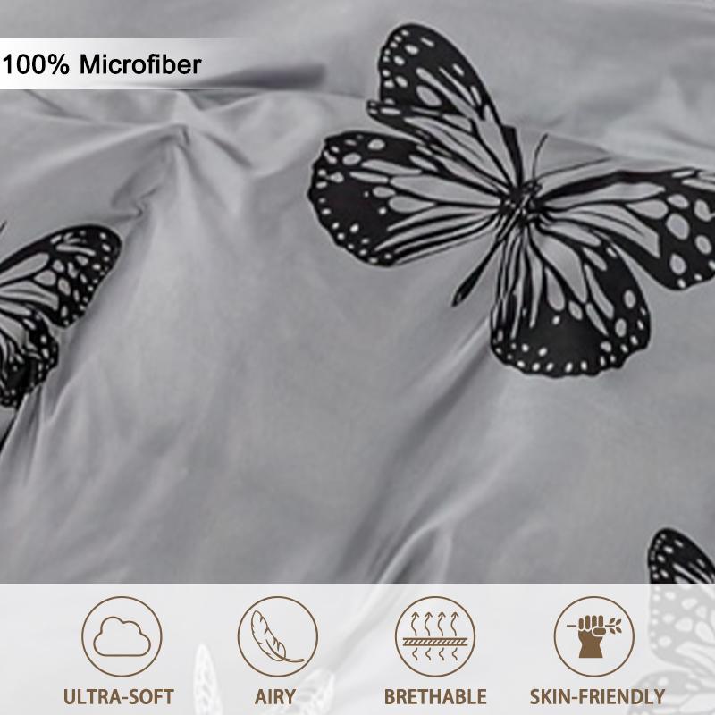 3pcs Butterfly Print Duvet Cover Set Soft Skin-Friendly Bedding Set Includes 1 Duvet Cover And 2 Pillowcases