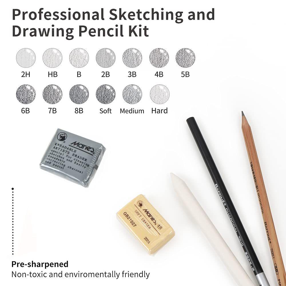 29 Pieces Professional Sketching & Drawing Art Tool Kit with Graphite Pencils, Charcoal Pencils, Paper Erasable Pen, Craft Knife-Lightwish