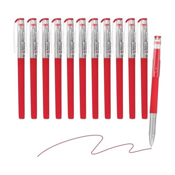 M&G Gel Pens, Medium Point 0.5mm, 12-Count, Smooth Red Ink Rollerball Pens for Home, Office, Writing, Notes, Journaling, Business - Style 1
