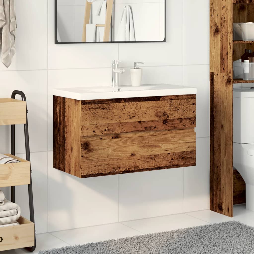 Bathroom Vanity with Built In Basin Rustic Wood Look