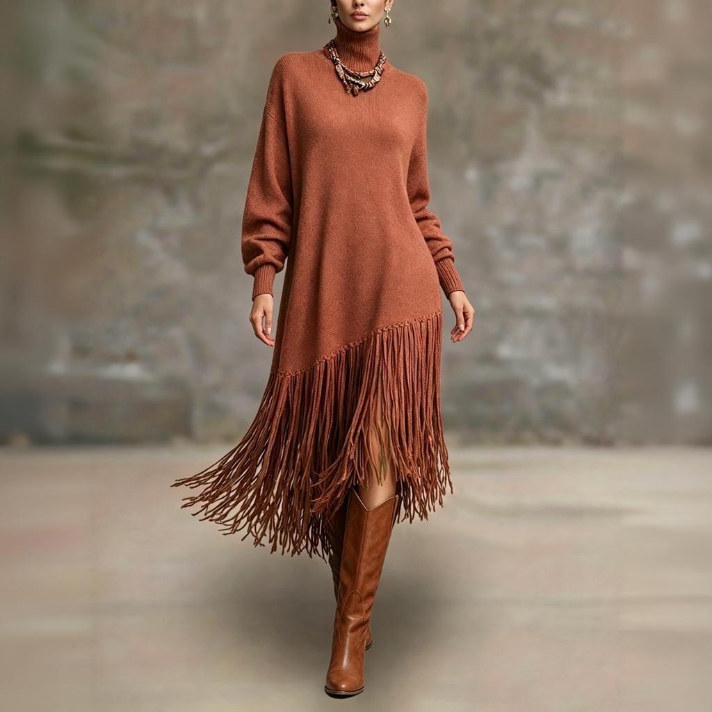 Women's Color Long Dress with High Neck for Party Evening Wear